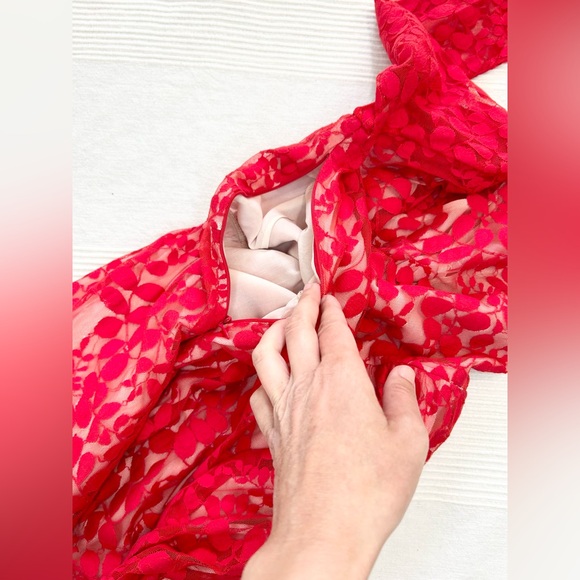 Free People Red Floral Lace Mesh Dress - Picture 13 of 14